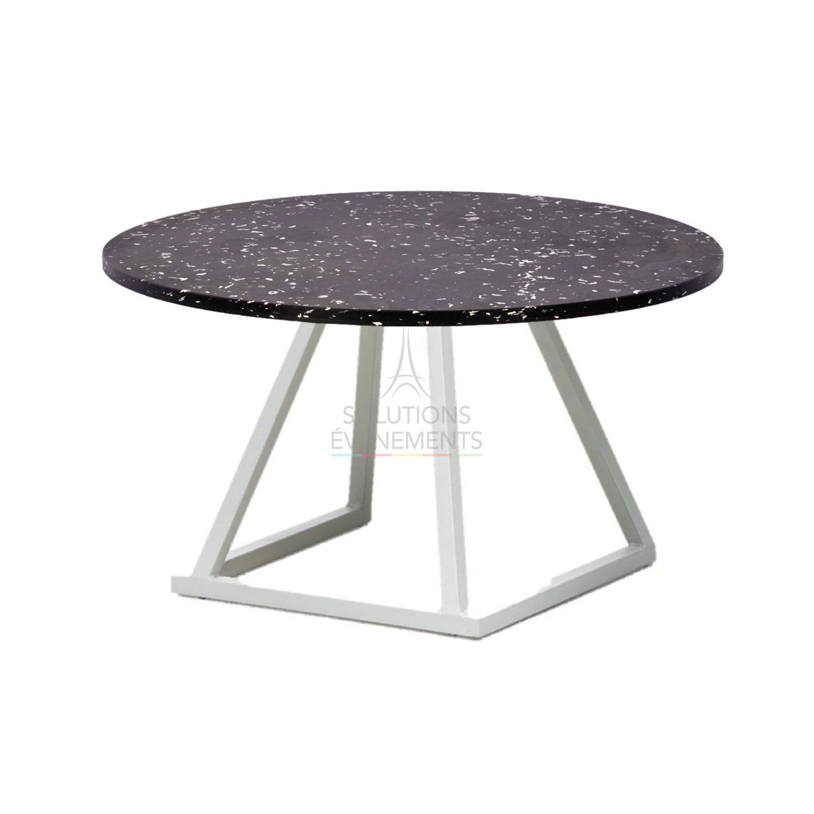Table Basse Linea Blanc - Plateau rond recyclé noir Terrazzo - Visuel 1