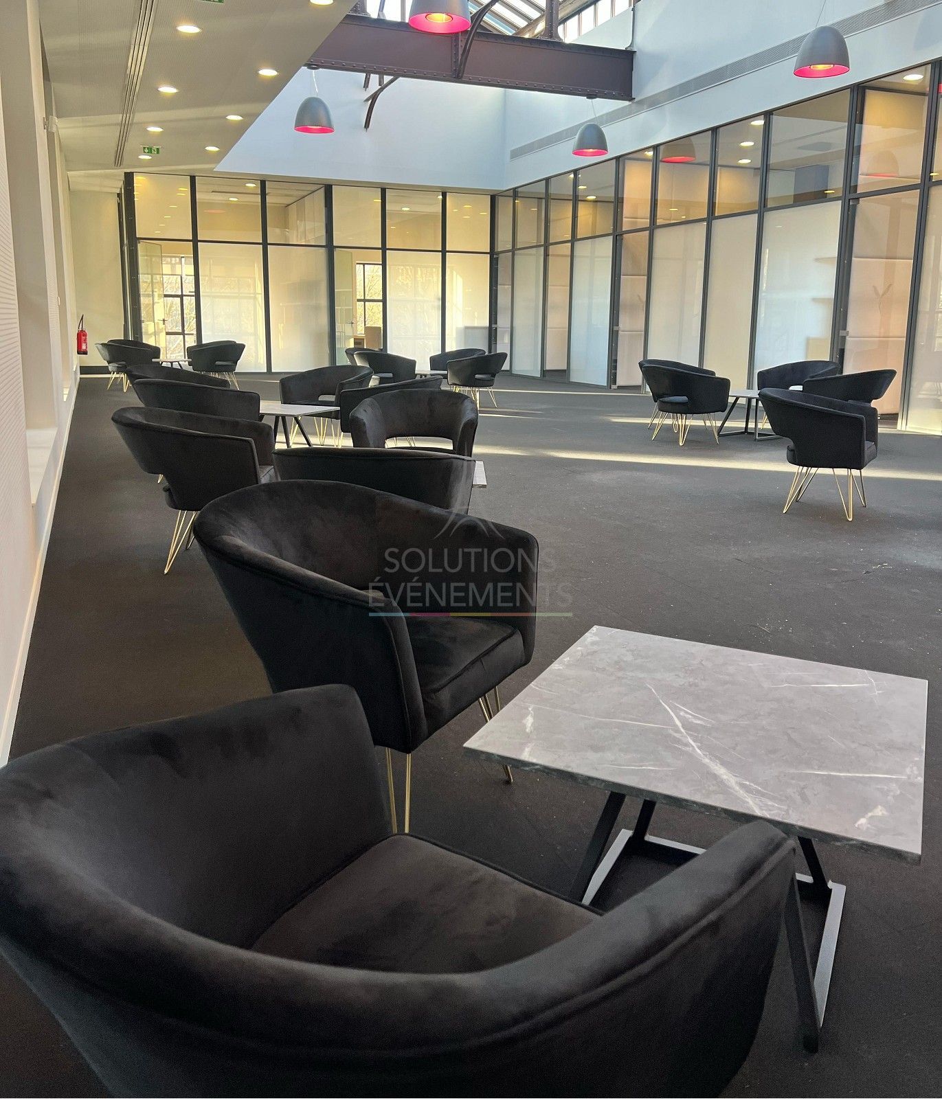 Table Basse Linea Noir - Plateau Marbre Gris - Visuel 3