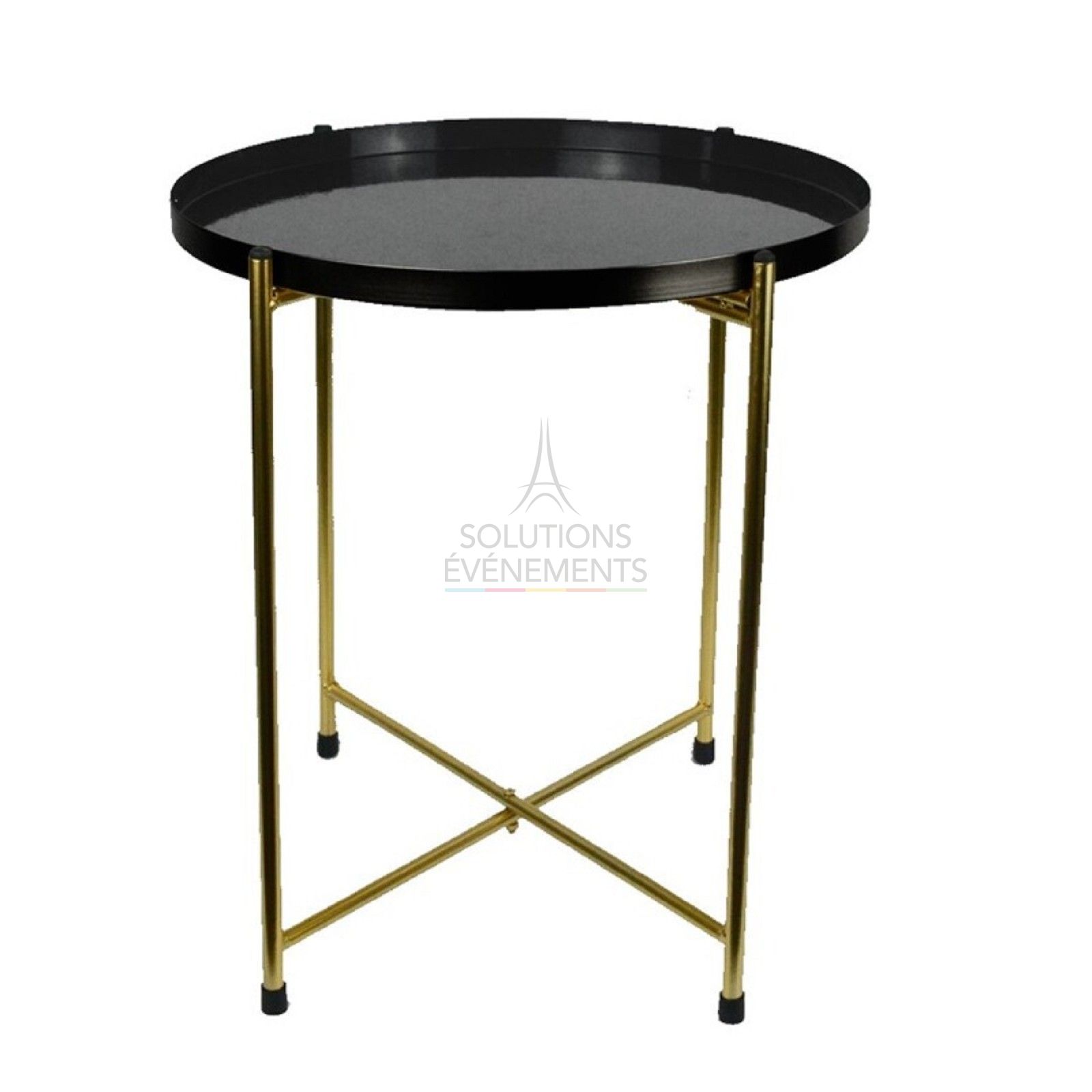 Location de table basse scandinave avec pied Or et plateau noir brillant