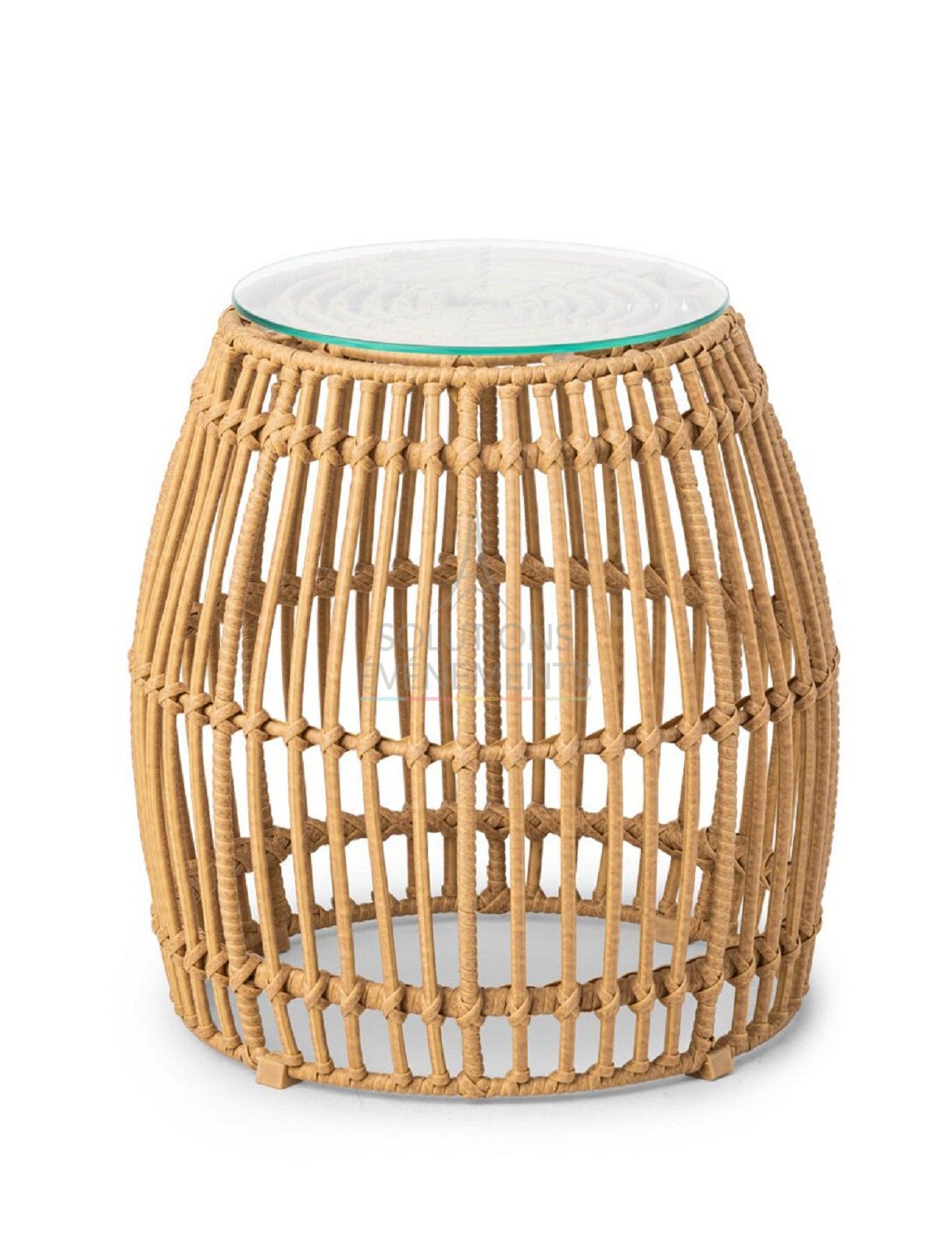 Location de table basse Medium palm en rotin beige et plateau en verre