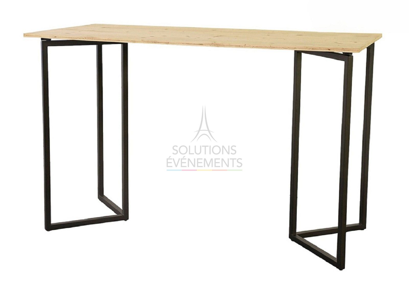 Location de table haute rectangulaire design noir avec plateau bois éco-responsable