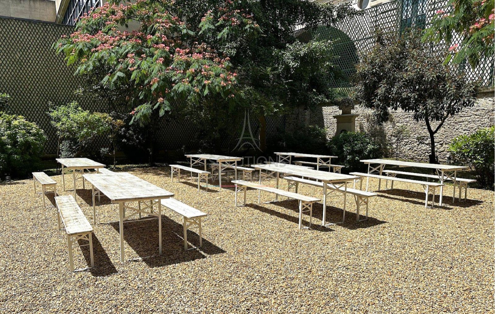 Table rectangulaire kermesse bois banquet blanc 10 personnes (220x70) - Visuel 4