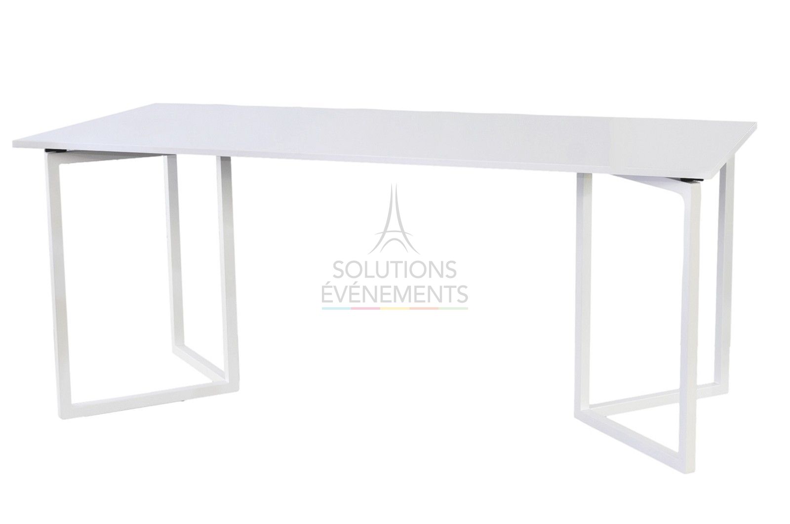 Location de table rectangulaire design blanc avec plateau blanc