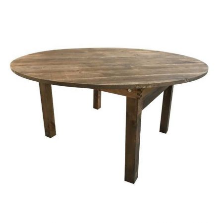 Table vintage ronde en bois 150cm pour 8-10 personnes