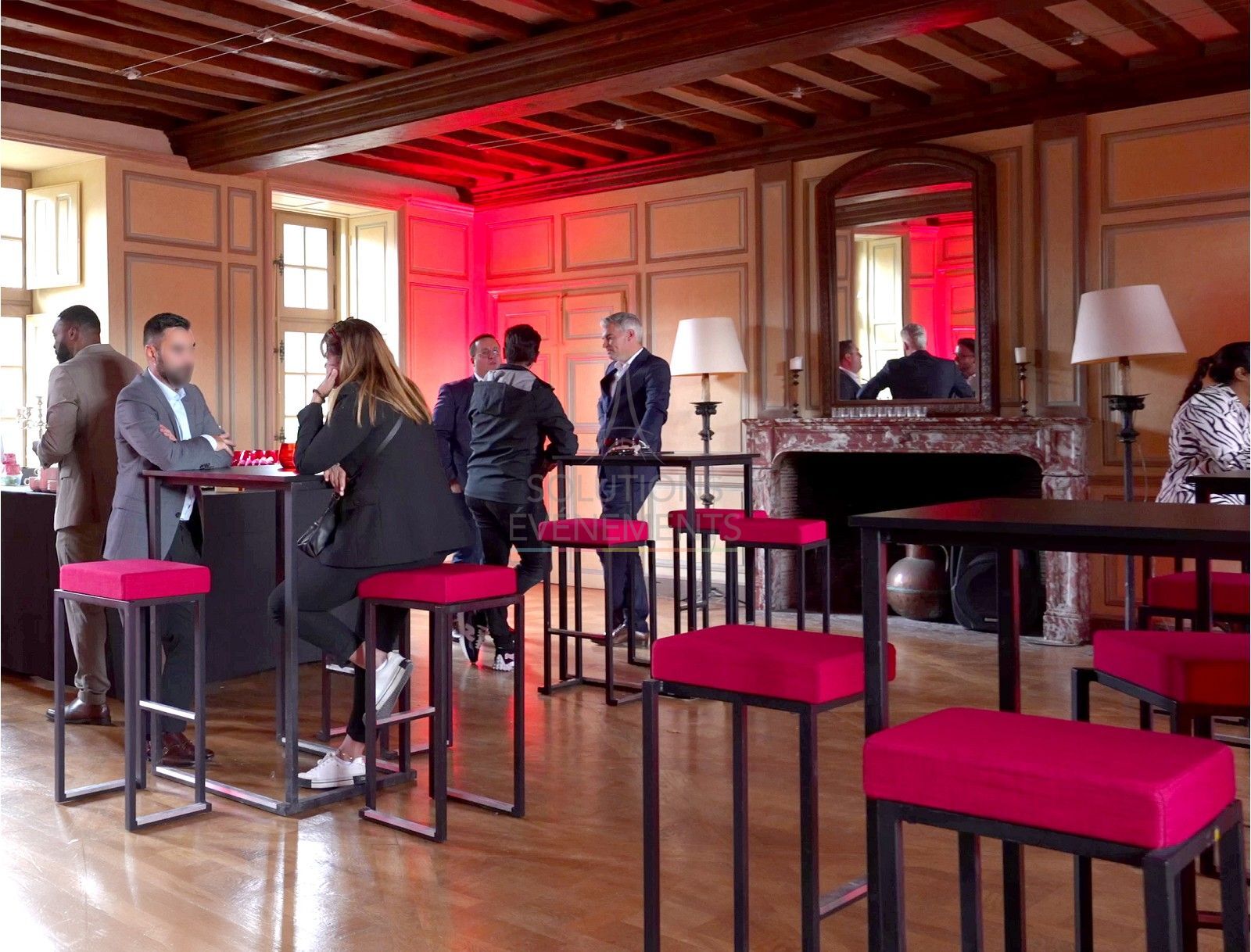 Tabouret haut Kubo Blanc - Pouf tissu Rouge - Visuel 3