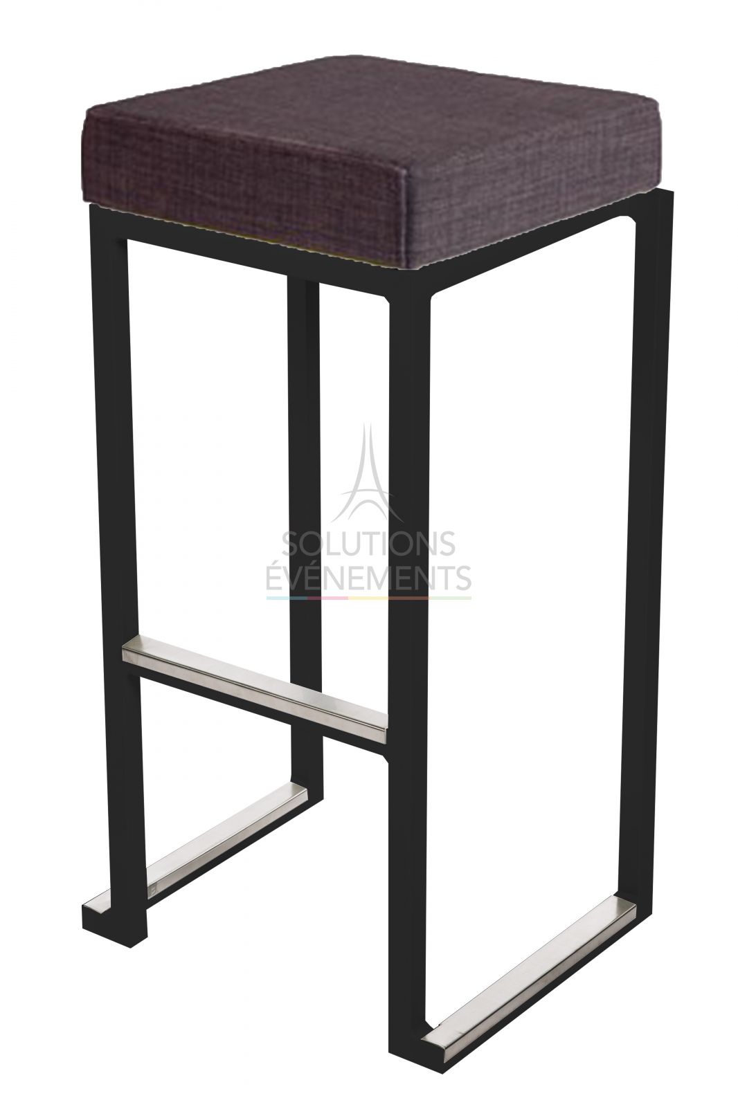 Tabouret haut Kubo Noir - Pouf tissu Gris - Visuel 1