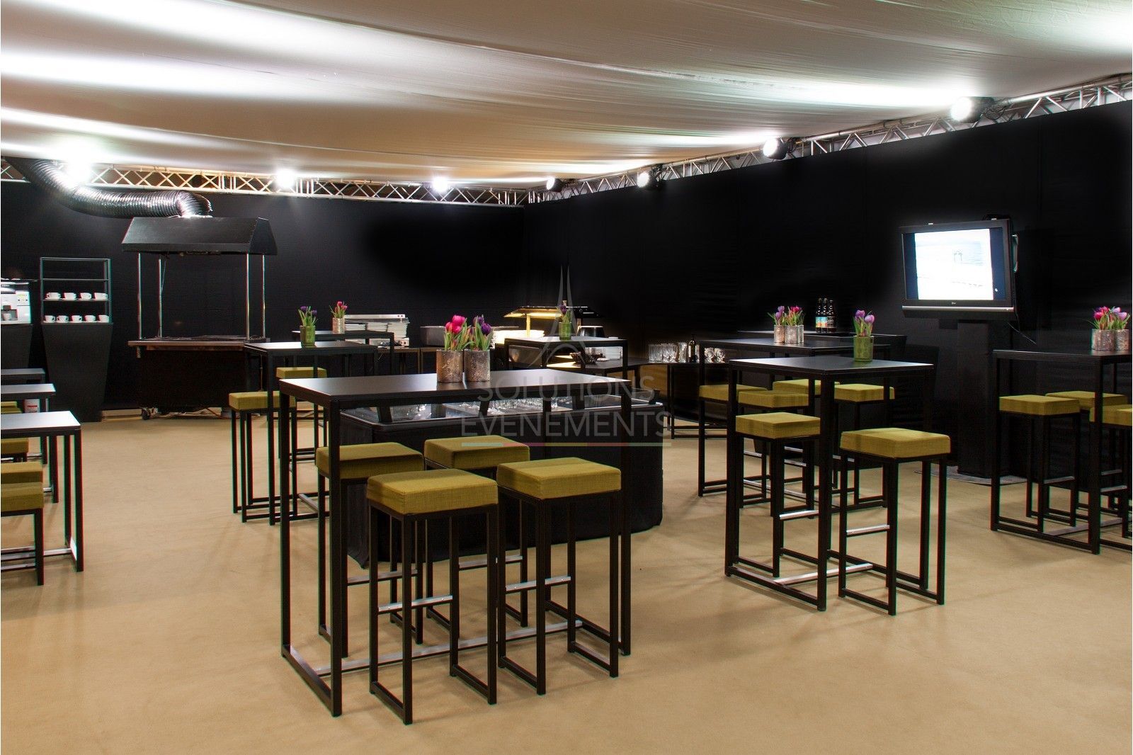 Tabouret haut Kubo Noir - Pouf tissu Rouge - Visuel 5