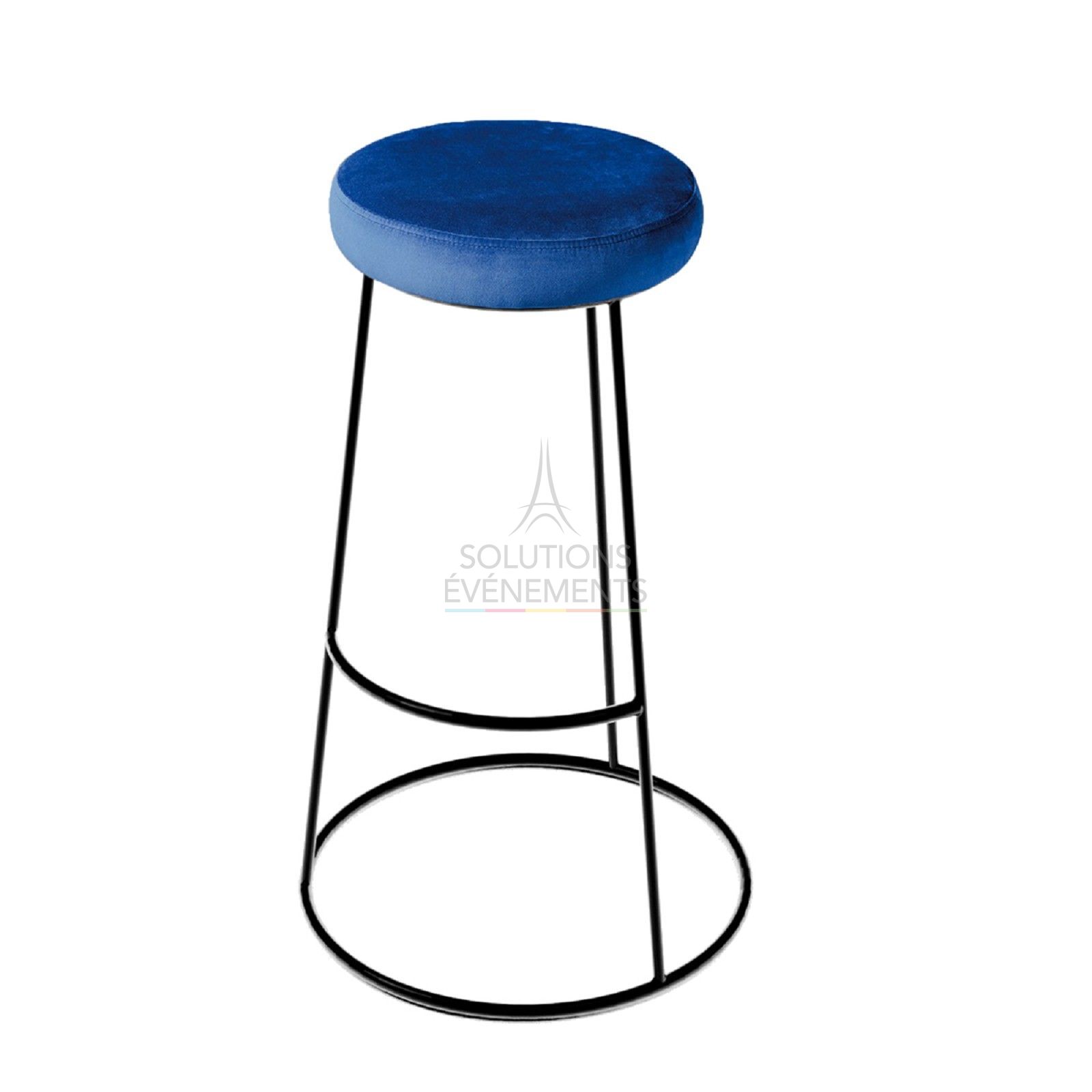 Tabouret haut Leon Noir - Assise velours Bleu - Visuel 1