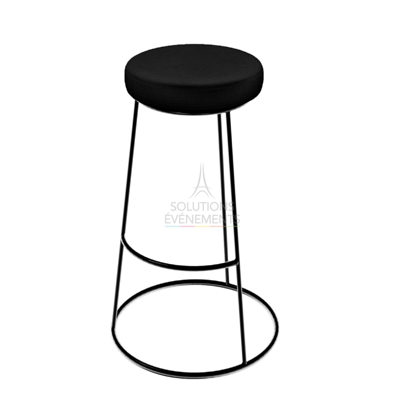 Location tabouret haut chromé noir avec pouf velours noir