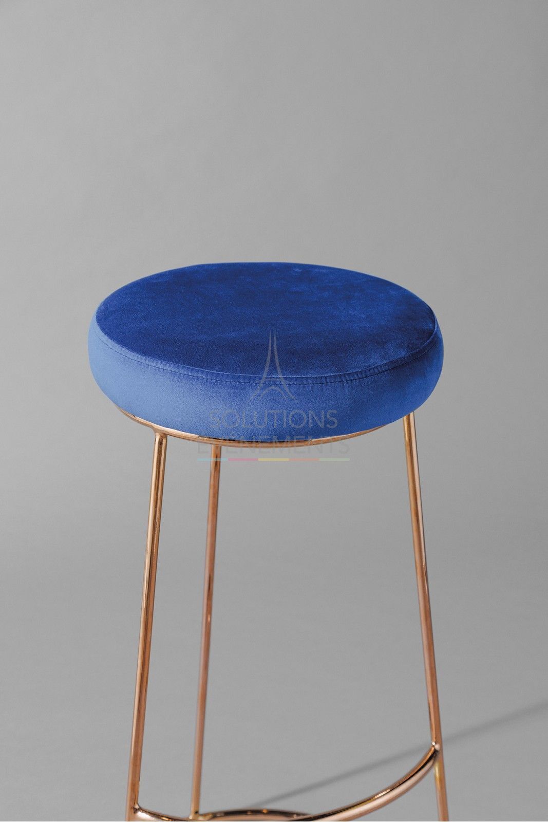 tabouret haut leonor - assise velours bleu - visuel 2