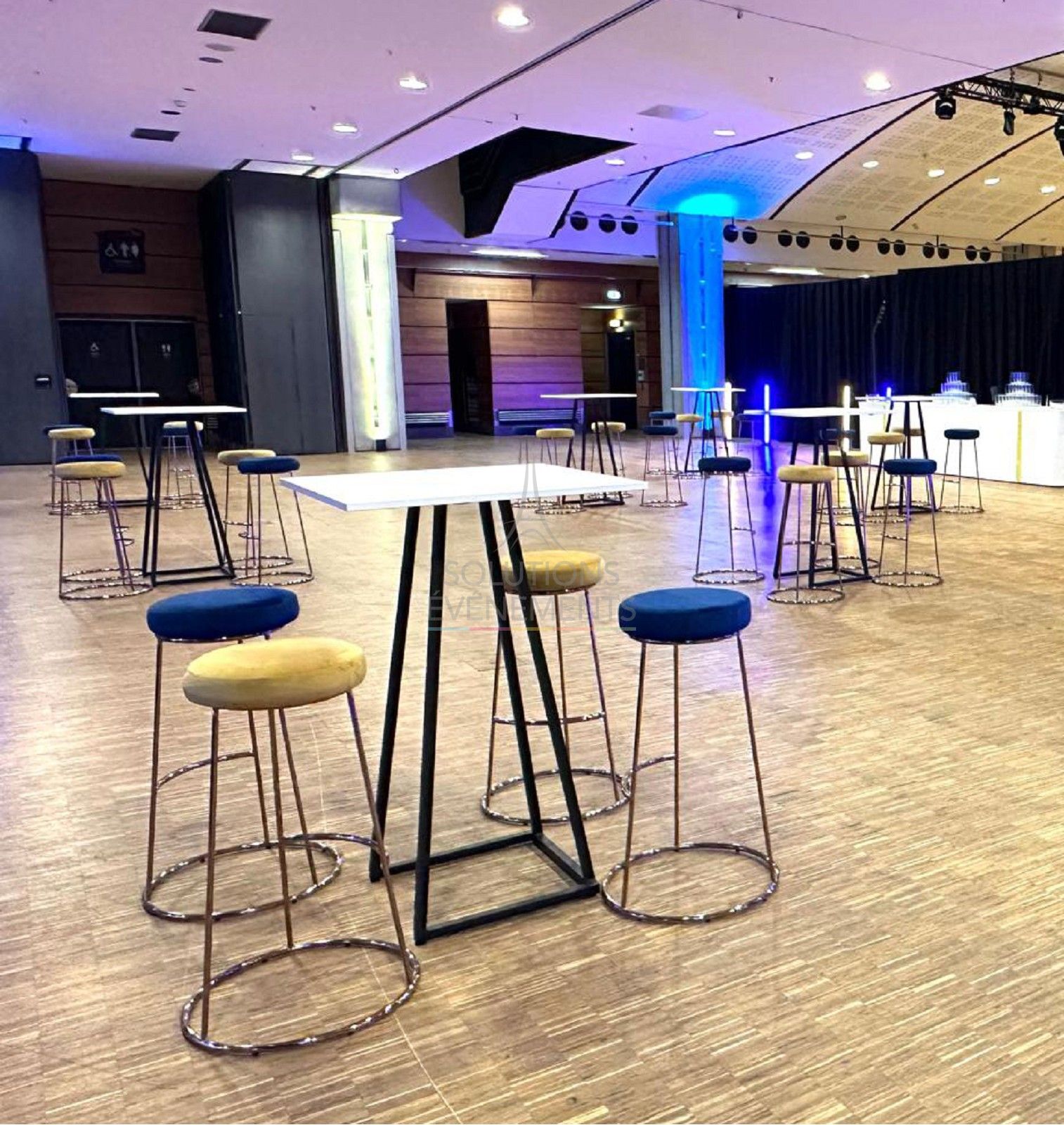 tabouret haut leonor - assise velours bleu - visuel 3