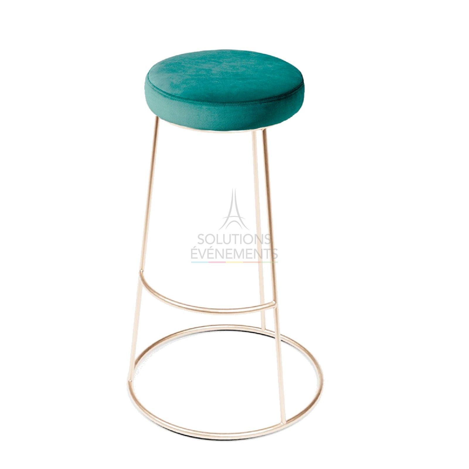 Location tabouret haut chromé or avec pouf velours vert