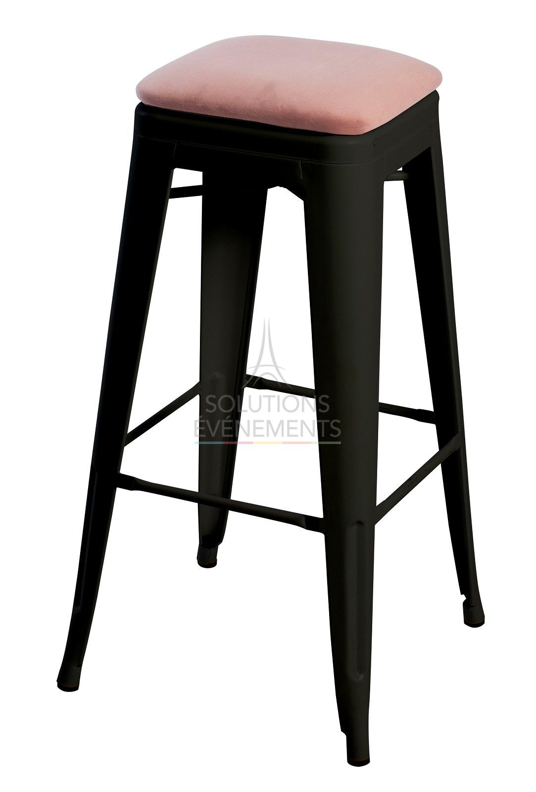 Location de tabouret bar haut style industriel avec coussin velours