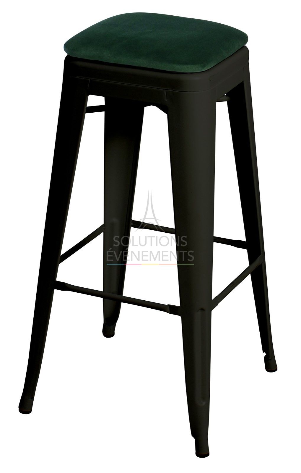 Location de tabouret bar haut style industriel avec coussin velours