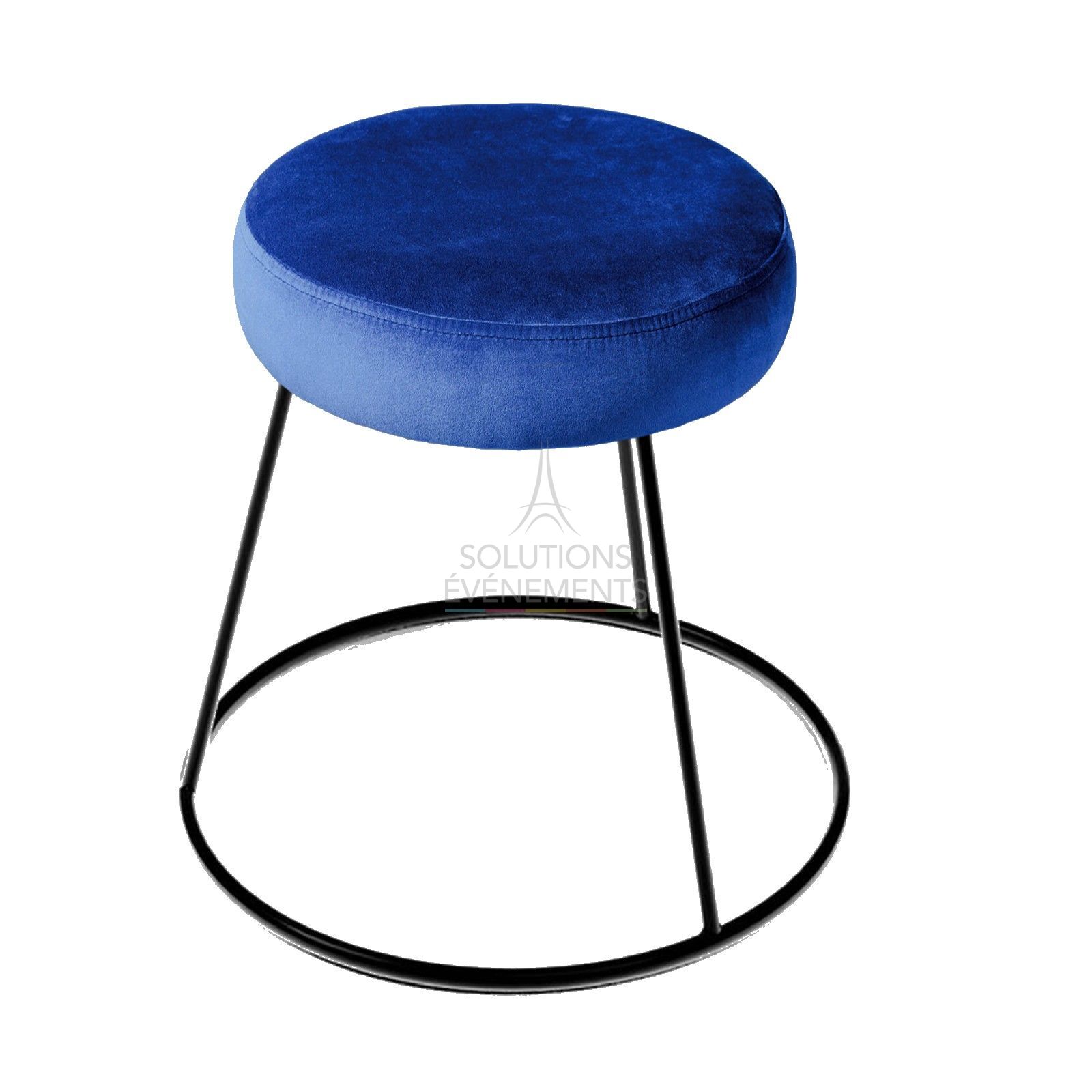 Tabouret Leon Noir - Assise velours Bleu - Visuel 1