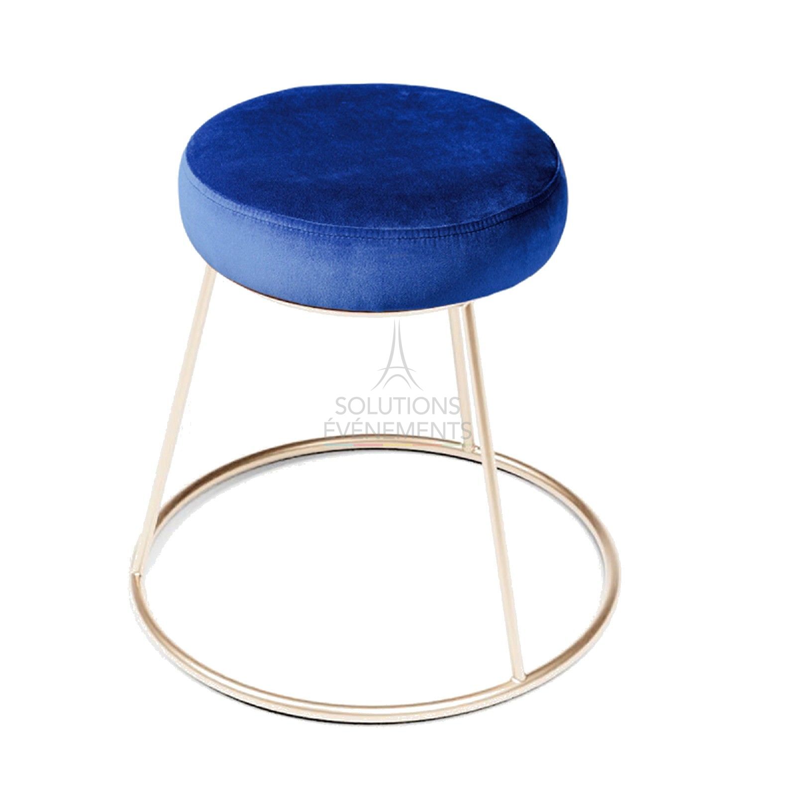 Location tabouret chromé or avec pouf velours bleu