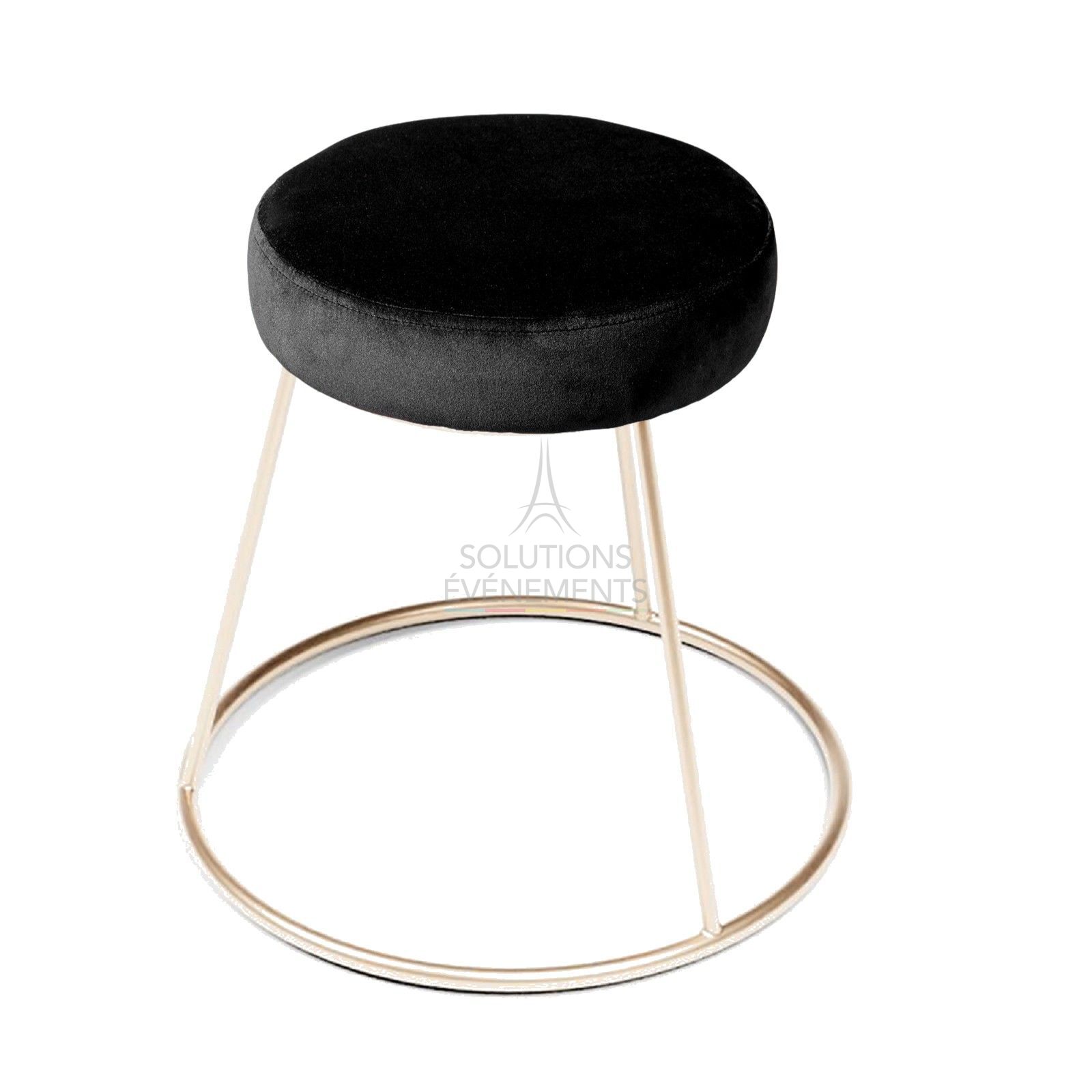 Location tabouret chromé or avec pouf velours noir