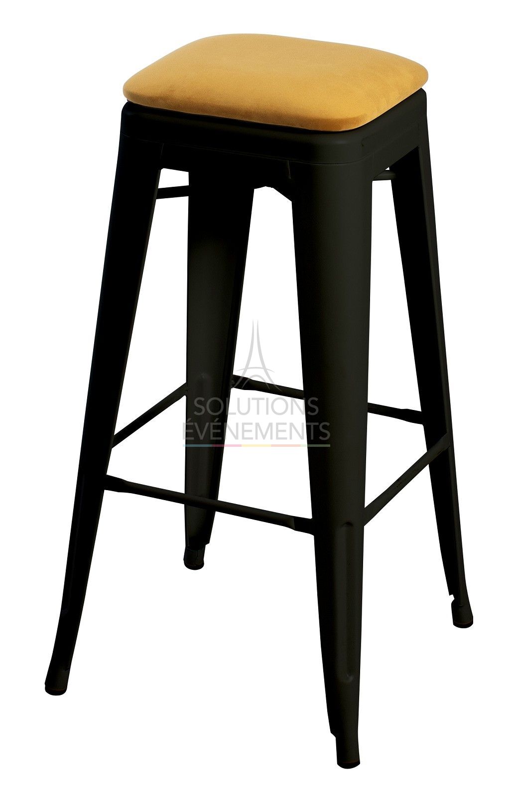 Rental of high industrial style bar stool with velvet cushion
