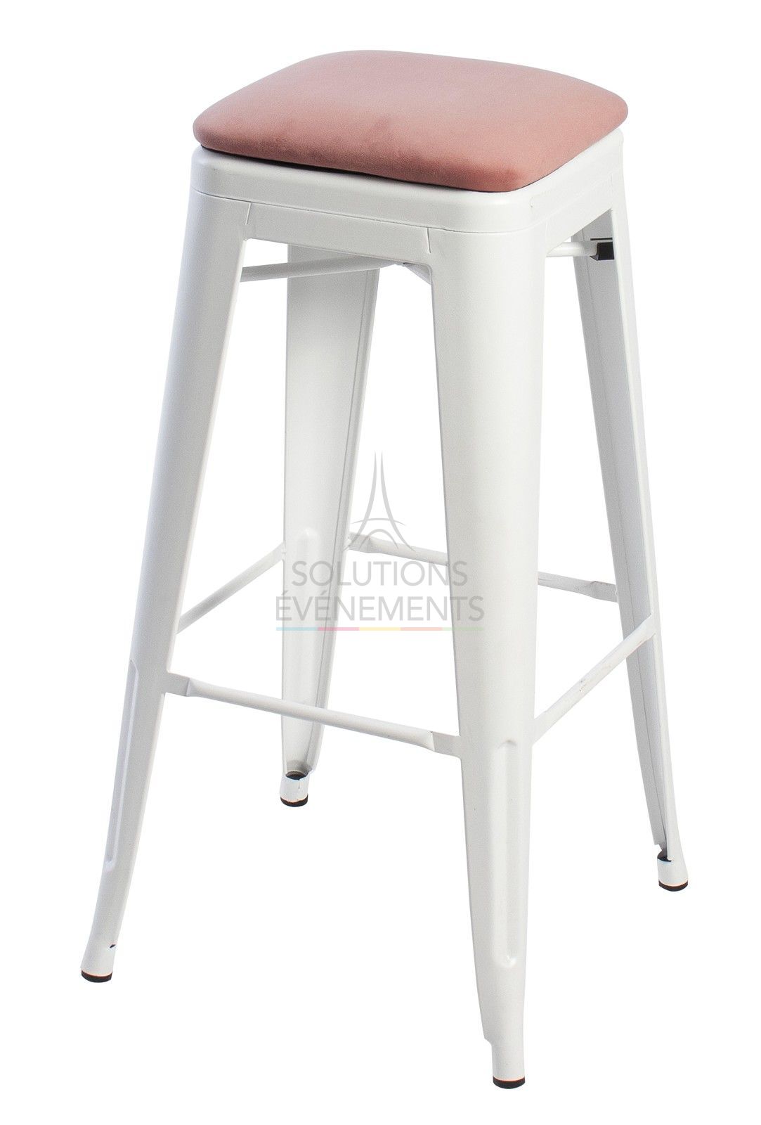 Rental of high industrial style bar stool with velvet cushion