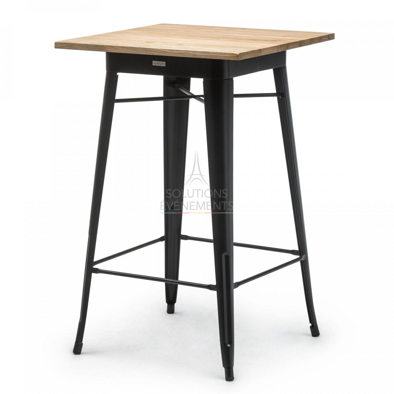 Tolix industrial high table rental with wooden top