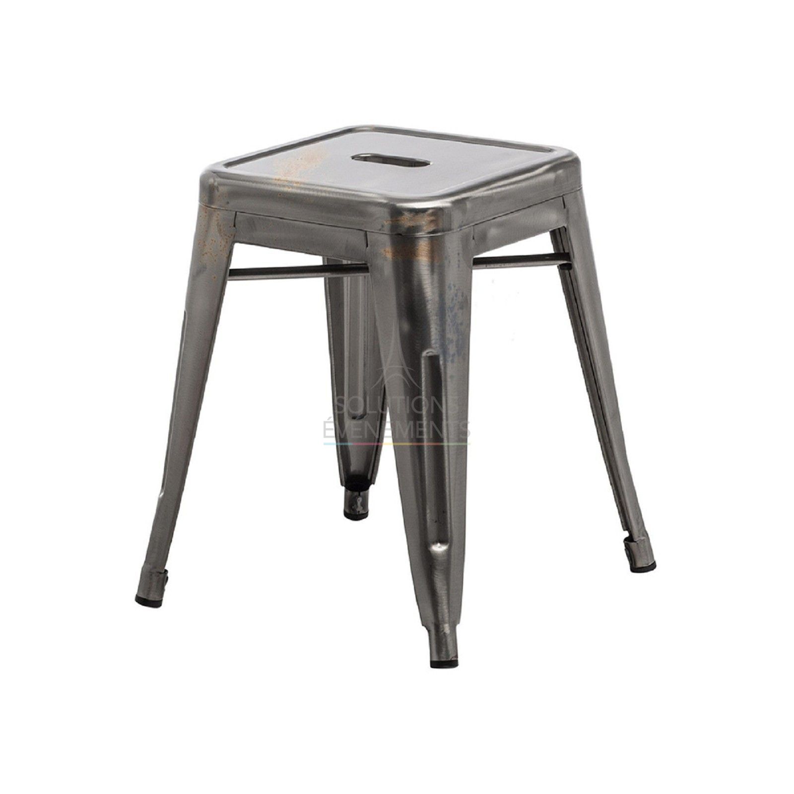 Rental of industrial metal stool in brushed steel color