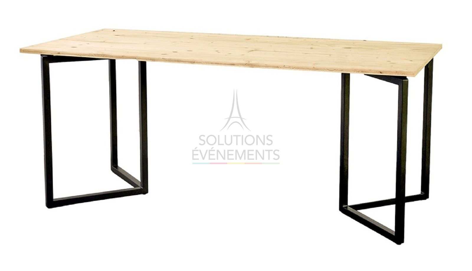 Rental of black designer rectangular table with eco-responsible wooden top