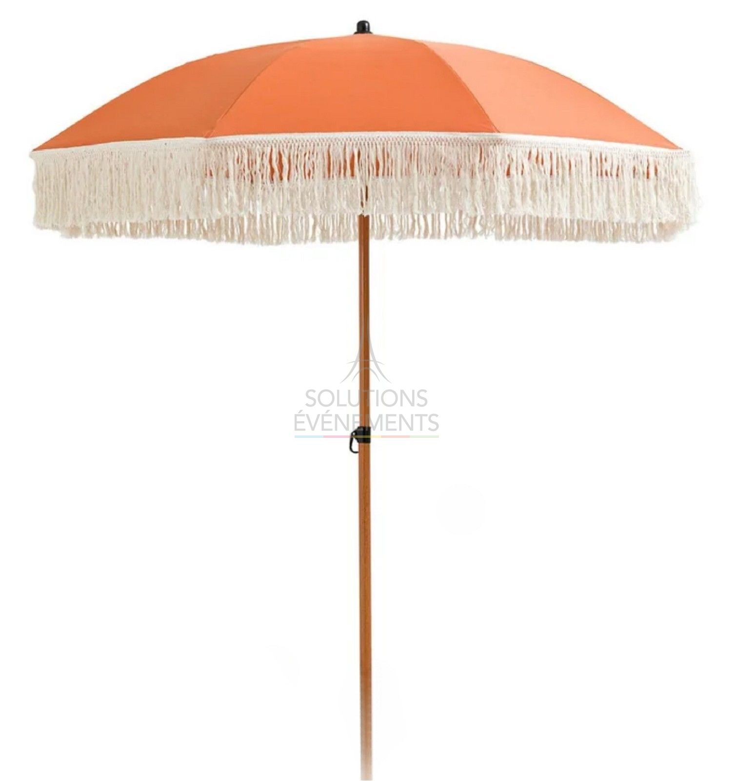 Orange fringed parasol rental