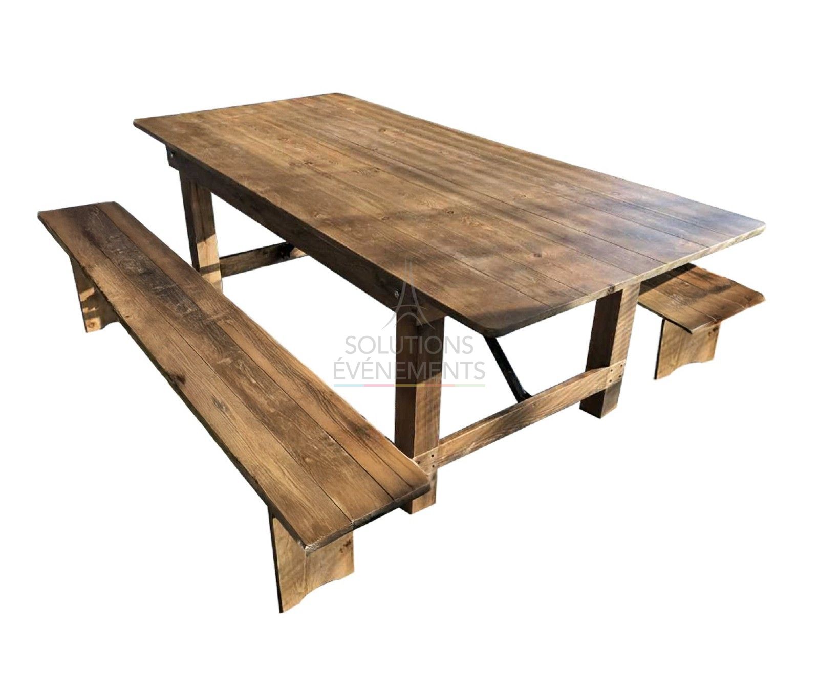 Location de table et bancs pliants en bois vintage