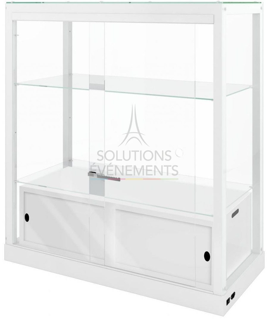 Location de vitrine basse blanche avec rangements