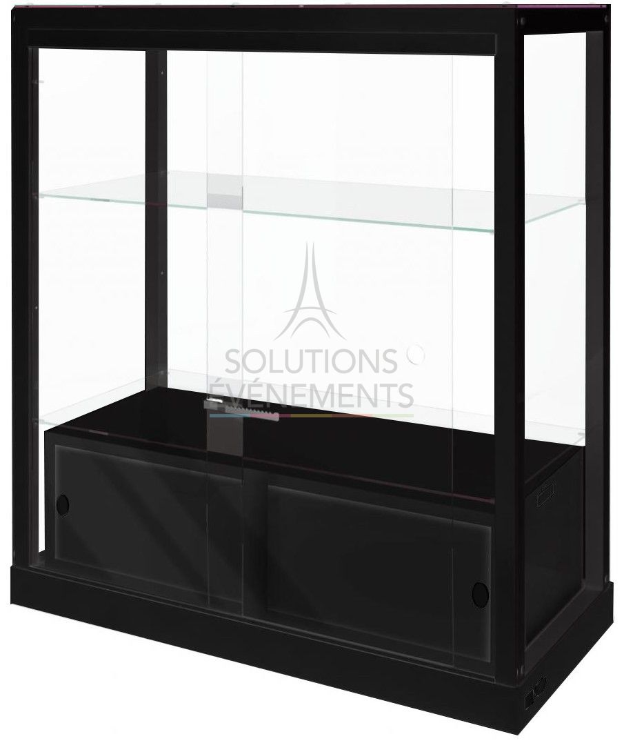 Location de vitrine basse noire avec rangements