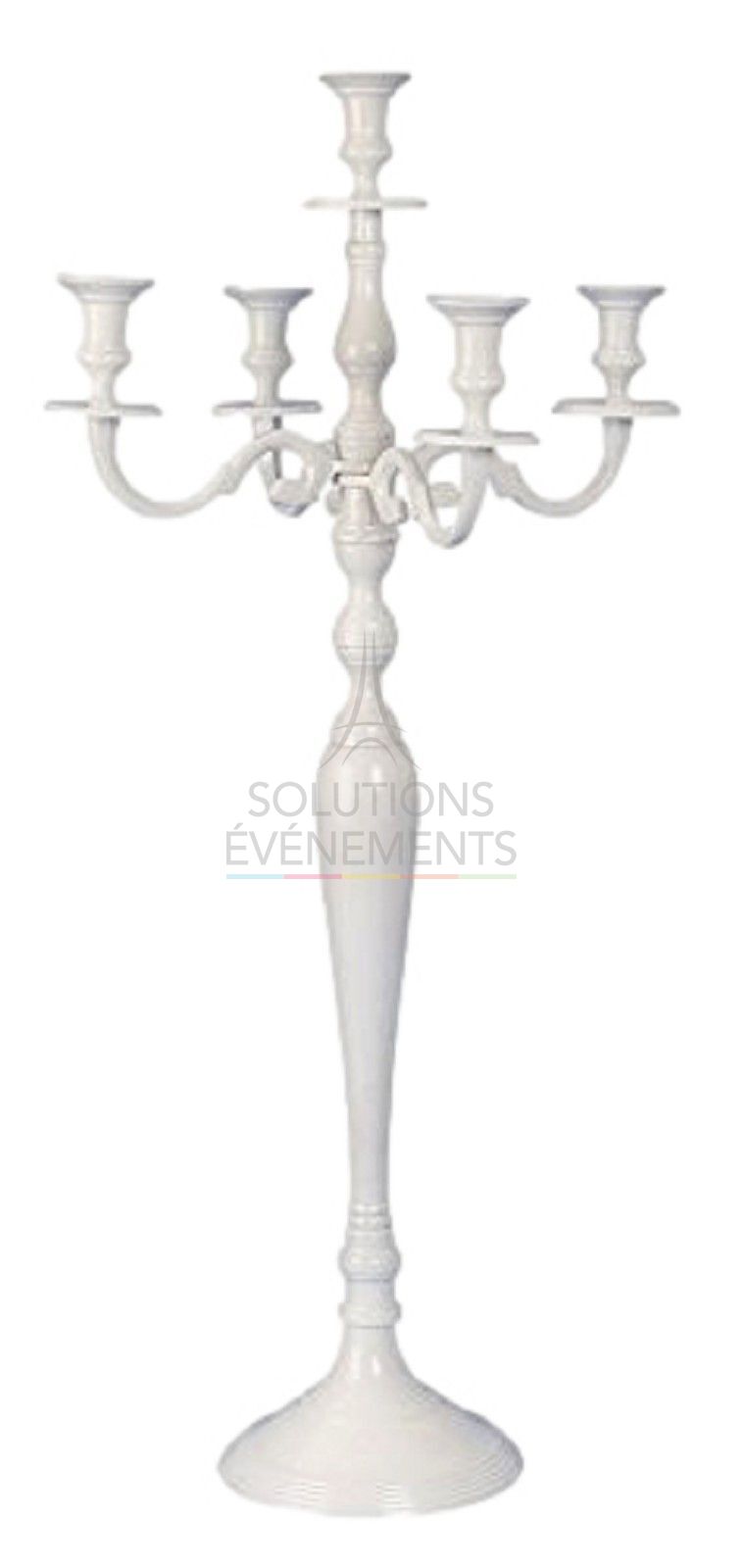 Rental of white 5-branched candlestick.