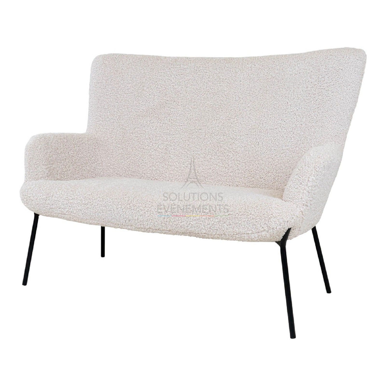 Rental white terry sofa with black legs
