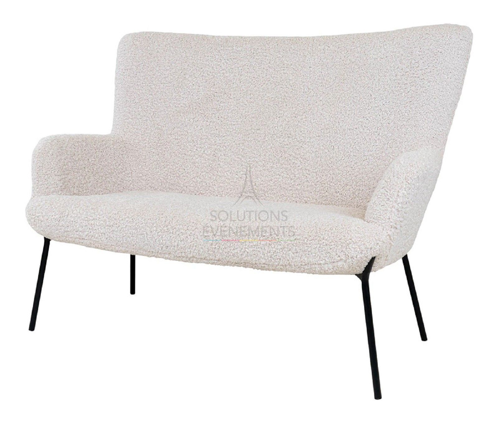 Rental white terry sofa with black legs