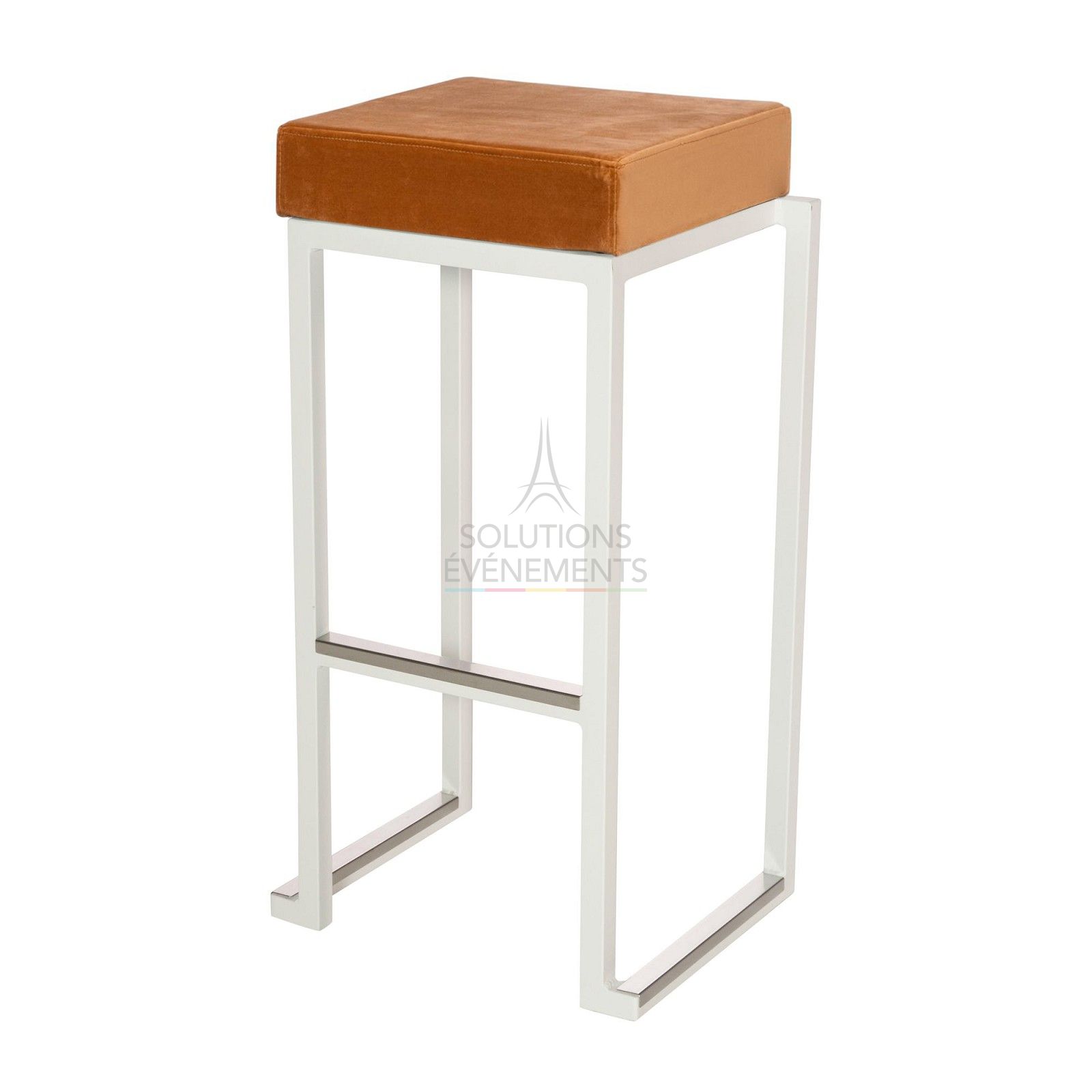 White Kubo high stool - Gold velvet pouf - Visual 1