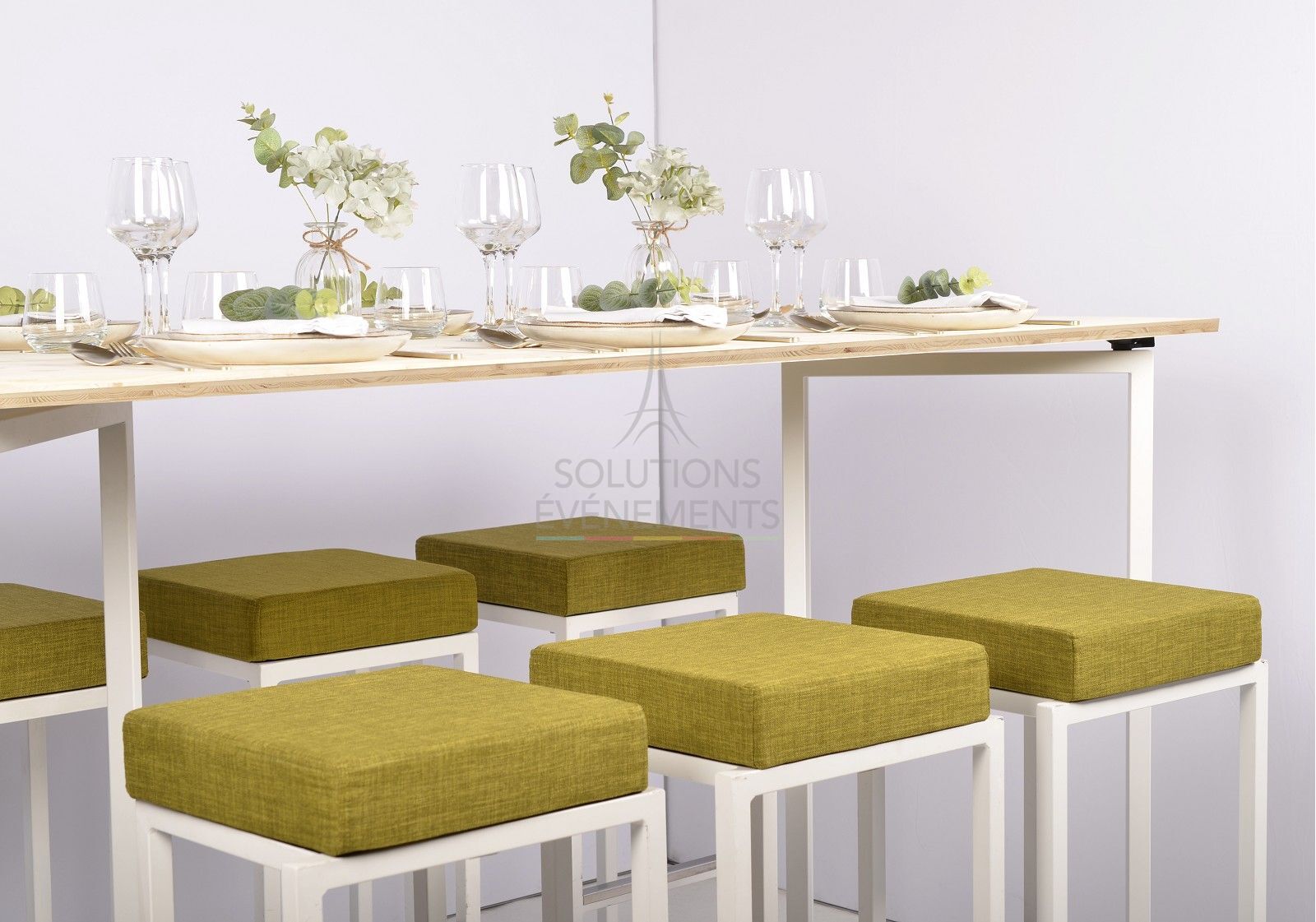 White Kubo high stool - Green fabric pouf - Visual 3