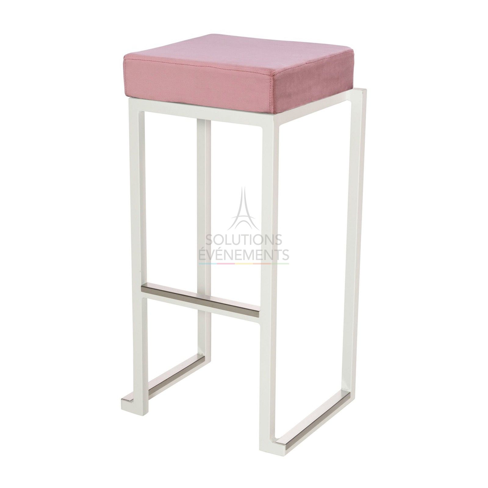 White Kubo high stool - Pink velvet pouf - Visual 1