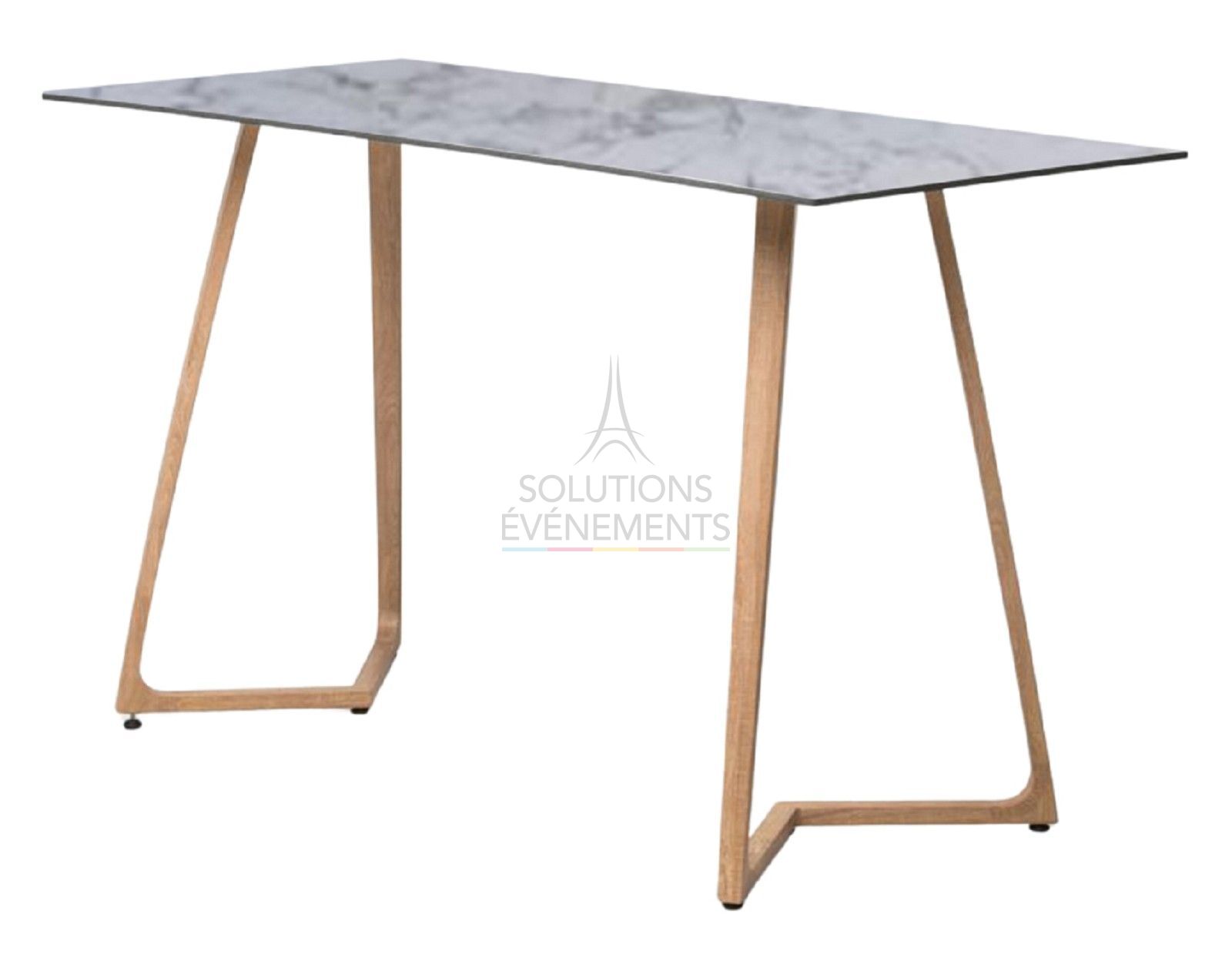 Rental of designer high table with white marble top