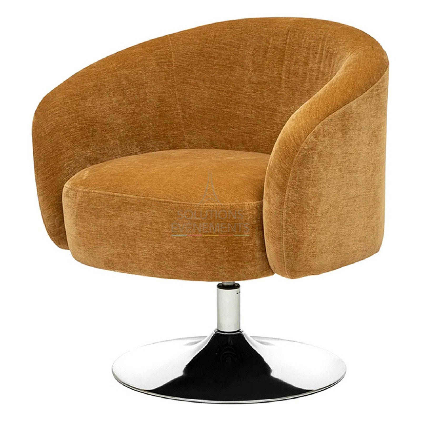 Rental of velvet swivel armchair with metal legs